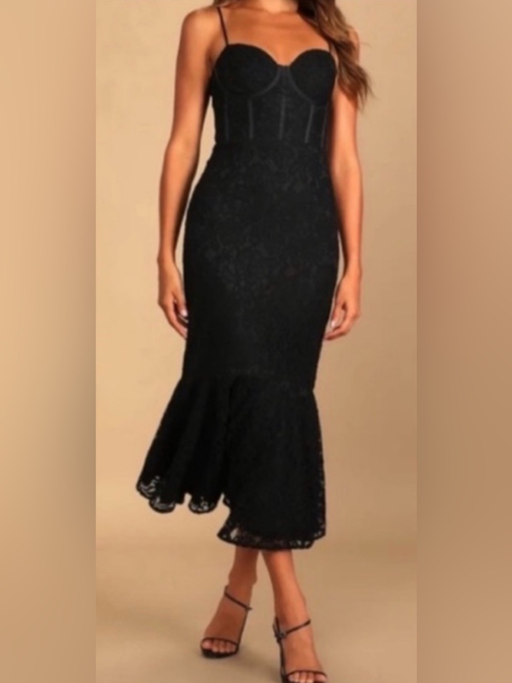 Lulus Black Lace Bustier Midi Dress – Size S
